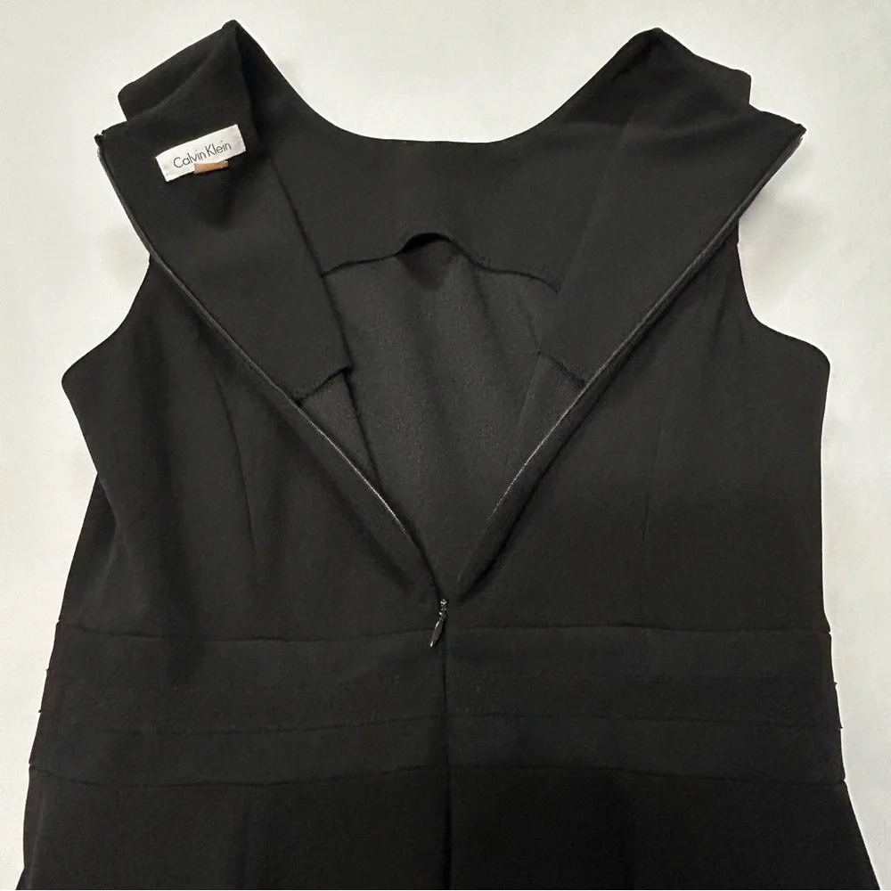 Calvin Klein Midi Dress Womens Size 10 Round Neck Sleeveless Sheer Ruffle Black - Picture 7 of 12